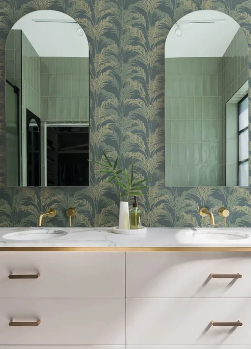 Advantage Kitchen & Bath Rattan Palm Wallpaper - Teal