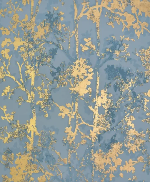 Antonina Vella Modern Metals Shimmering Foliage Wallpaper - Blue & Gold