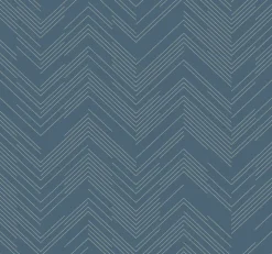 Antonina Vella Modern Metals Polished Chevron Wallpaper - Blue & Silver