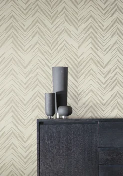 Antonina Vella Modern Metals Polished Chevron Wallpaper - Cream & Gold