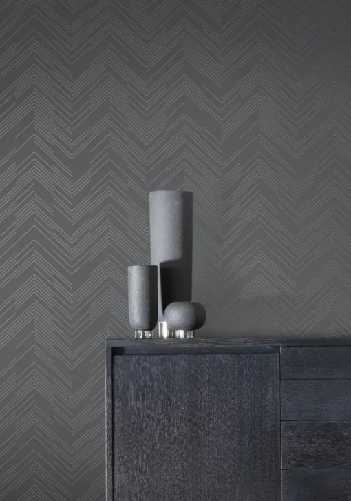 Antonina Vella Modern Metals Polished Chevron Wallpaper - Charcoal & Silver