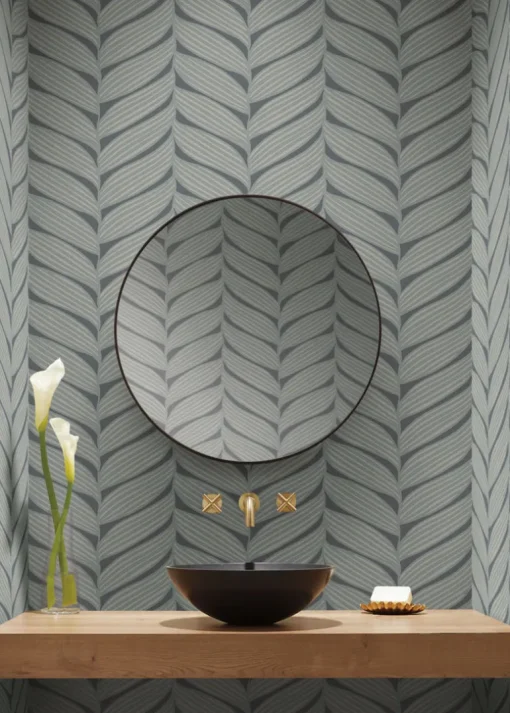 Antonina Vella Modern Metals Luminous Leaves Wallpaper - Charcoal & Silver