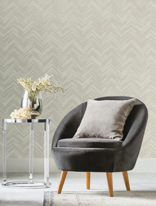 Antonina Vella Modern Metals Polished Chevron Wallpaper - Cream & Gold