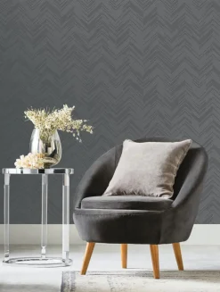 Antonina Vella Modern Metals Polished Chevron Wallpaper - Charcoal & Silver