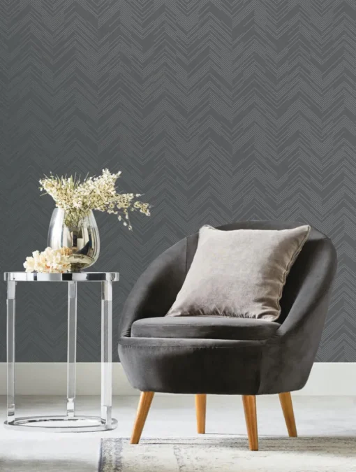 Antonina Vella Modern Metals Polished Chevron Wallpaper - Charcoal & Silver