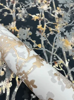 Antonina Vella Modern Metals Shimmering Foliage Wallpaper - White & Gold