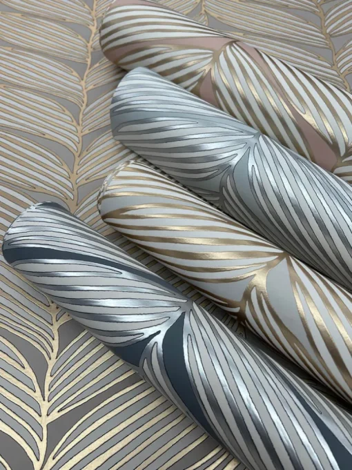 Antonina Vella Modern Metals Luminous Leaves Wallpaper - Spa & Silver