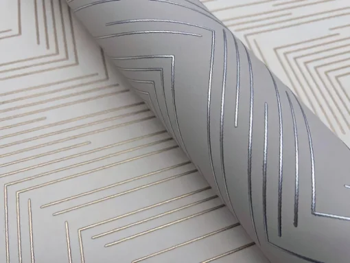 Antonina Vella Modern Metals Polished Chevron Wallpaper - Cream & Gold