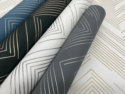 Antonina Vella Modern Metals Polished Chevron Wallpaper - Blue & Silver
