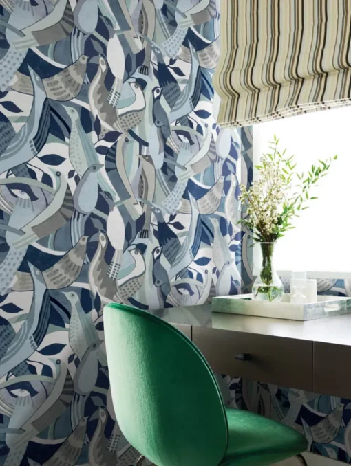 Artistic Abstracts Fauvist Flock Wallpaper - Blue