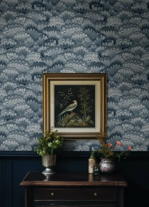 A-Street Prints Haberdashery Octavia Marbled Ink Wallpaper - Blue
