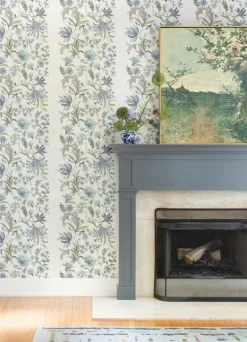 A-Street Prints Haberdashery Teonna Floral Wallpaper - Blue