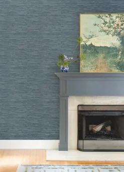 A-Street Prints Haberdashery Exhale Faux Grasscloth Wallpaper - Indigo
