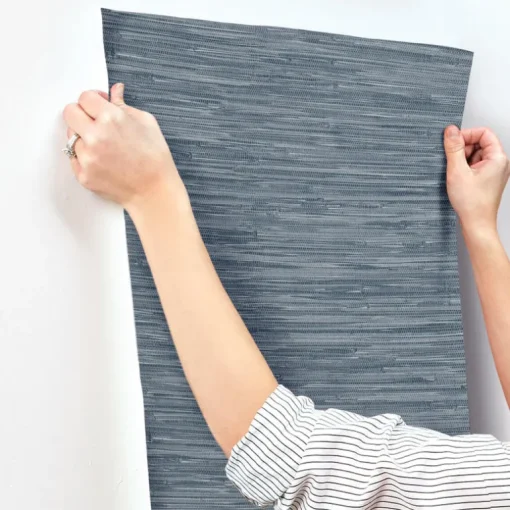 A-Street Prints Haberdashery Exhale Faux Grasscloth Wallpaper - Indigo