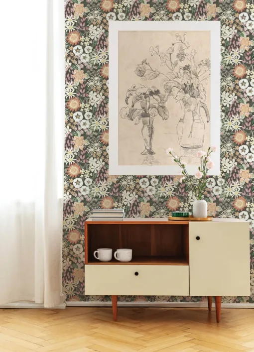 A-Street Prints Hannah Karina Wildflower Garden Wallpaper - Rasberry