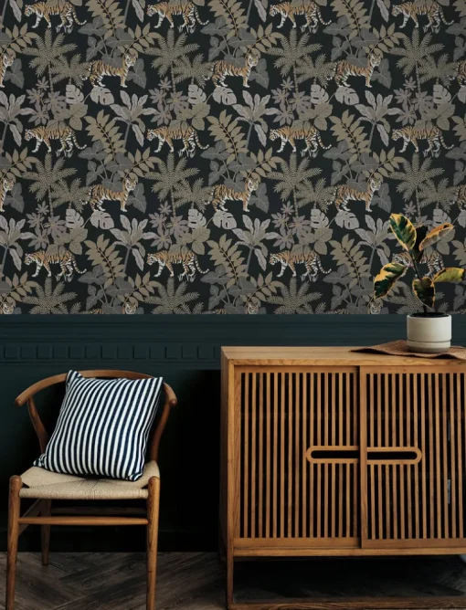 A-Street Prints Harmony Caspian Jungle Wallpaper - Charcoal