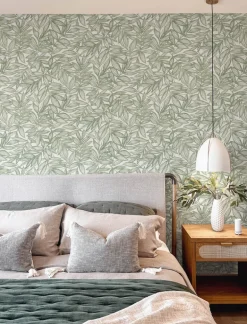 A-Street Prints Harmony Rhythmic Leaf Wallpaper - Sage