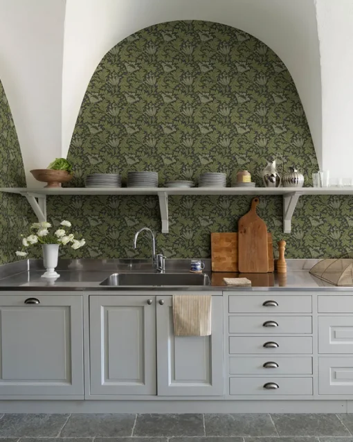 A-Street Prints Hidden Treasures Anemone Wallpaper - Dark Green