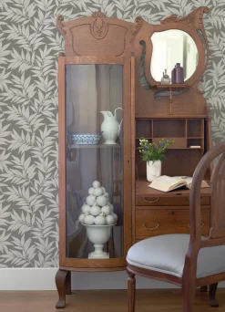 A-Street Prints Revival Morris Leaf Wallpaper - Dark Grey