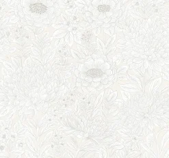 Black & White Resource Library Wood Block Blooms Wallpaper - Cream