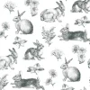 Black & White Resource Library Bunny Toile Wallpaper - Black & White