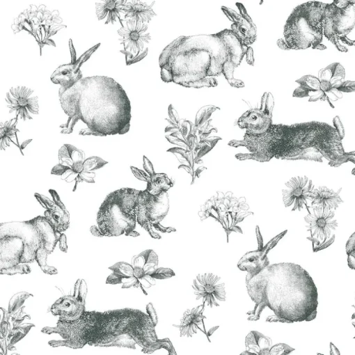 Black & White Resource Library Bunny Toile Wallpaper - Black & White