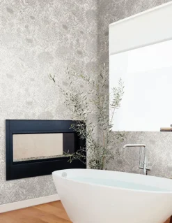 Black & White Resource Library Wood Block Blooms Wallpaper - Cream