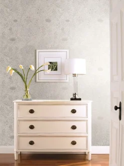 Black & White Resource Library Wood Block Blooms Wallpaper - Cream