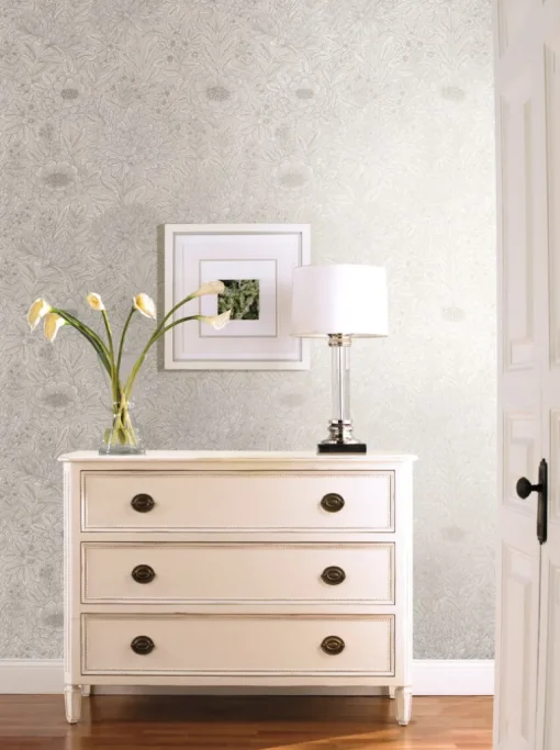 Black & White Resource Library Wood Block Blooms Wallpaper - Cream