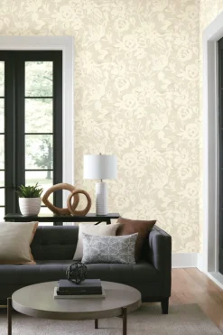 Blooms Second Edition Brushstroke Floral Wallpaper - Taupe