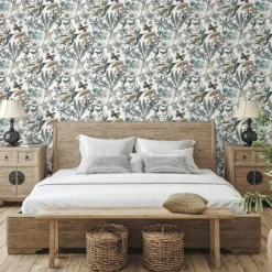 Blooms Second Edition Butterfly House Wallpaper - White & Blue