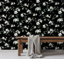 Blooms Second Edition Dogwood Wallpaper - Black