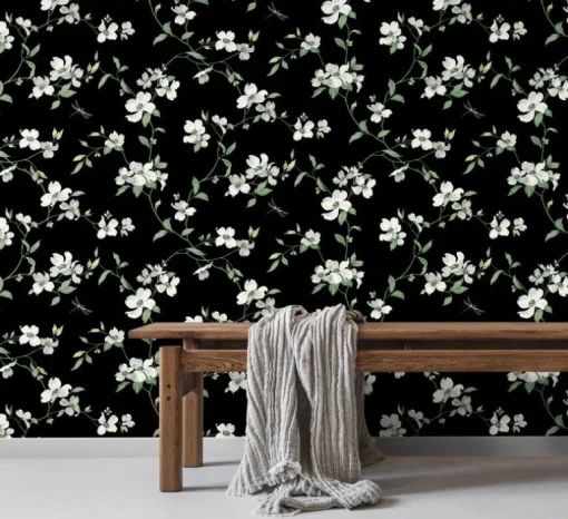 Blooms Second Edition Dogwood Wallpaper - Black