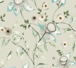 Blooms Second Edition Dream Blossom Wallpaper - Taupe & Aqua