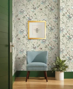 Blooms Second Edition Dream Blossom Wallpaper - Taupe & Aqua