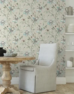 Blooms Second Edition Dream Blossom Wallpaper - Taupe & Aqua