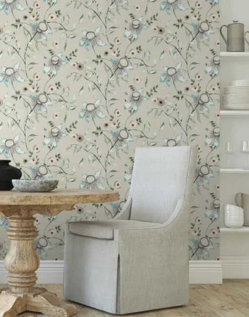 Blooms Second Edition Dream Blossom Wallpaper - Taupe & Aqua
