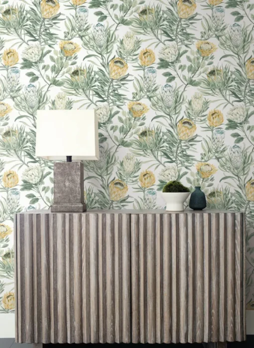 Blooms Second Edition Protea Wallpaper - White & Yellow