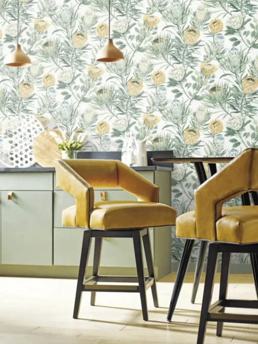 Blooms Second Edition Protea Wallpaper - White & Yellow