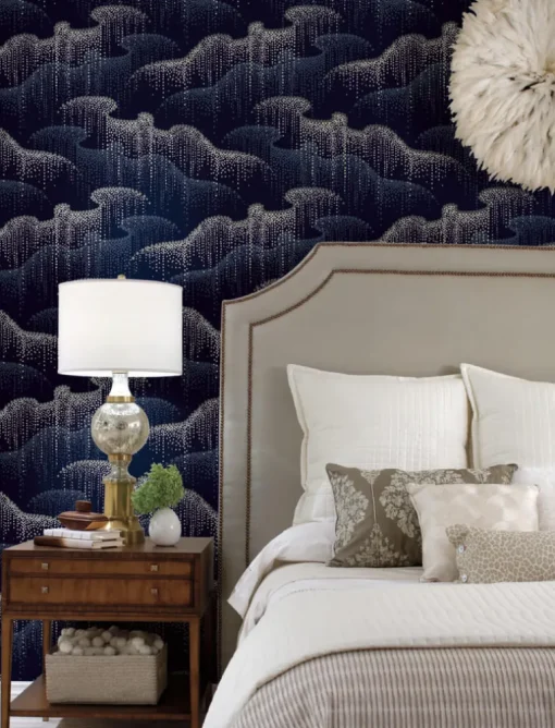 Candice Olson Modern Nature Moonlight Pearls Wallpaper - Navy