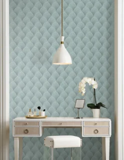 Candice Olson Natural Discovery Metallic Scallop Wallpaper - Blue Pearl