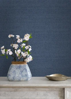 Chesapeake Blue Heron Balantine Weave Wallpaper - Navy
