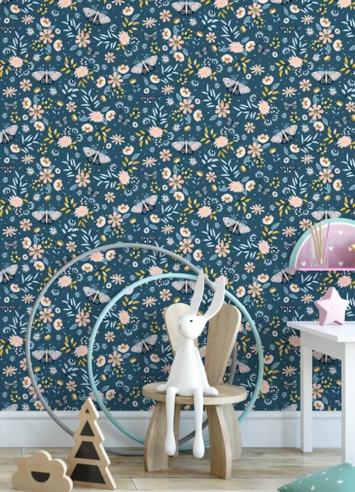 Chesapeake Fable Zev Butterfly Wallpaper - Blue