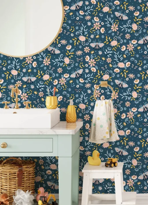 Chesapeake Fable Zev Butterfly Wallpaper - Blue