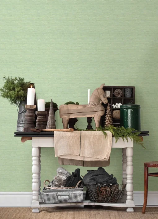 Chesapeake Thoreau Agave Faux Grasscloth Wallpaper - Green