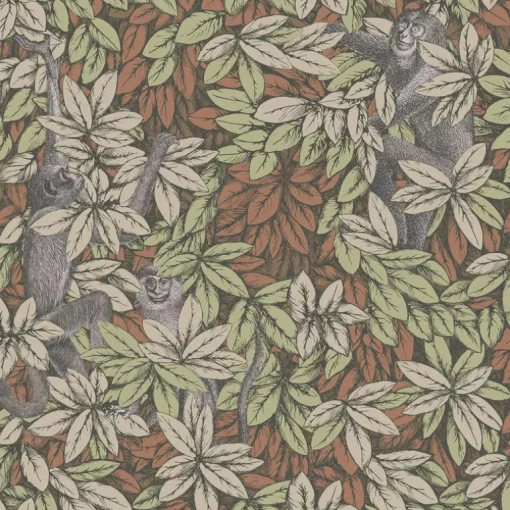 Cole & Son Fornasetti Senza Tempo II Foglie E Scimmie Wallpaper - Orange