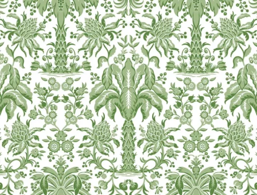 Damask Resource Library Palmetto Palm Damask Wallpaper - Green