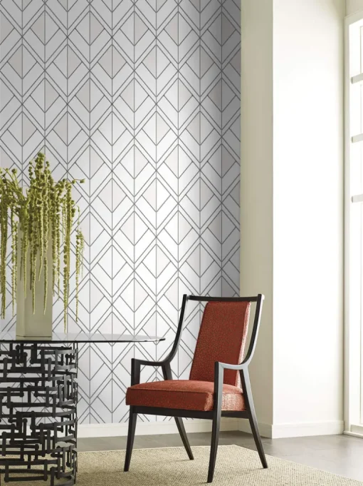 Diamond Shadow Geometric Wallpaper - White & Black