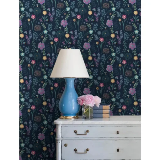 Disney Encanto Embroidery Floral Peel & Stick Wallpaper - Navy