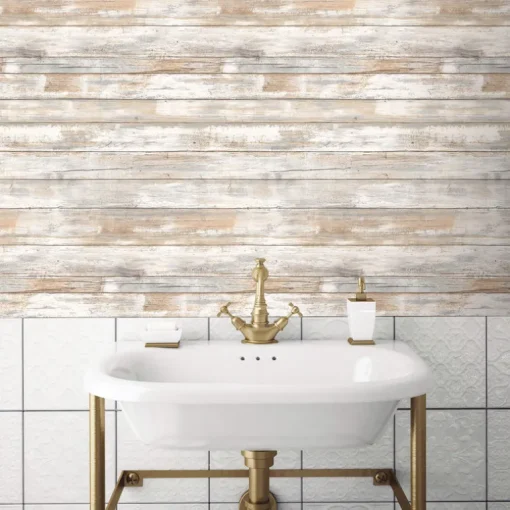 Distressed Wood Peel & Stick Wallpaper - Tan